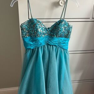 BG Haute Designer Turquoise and Cooper Strapless Mini Dress Women’s Size 2